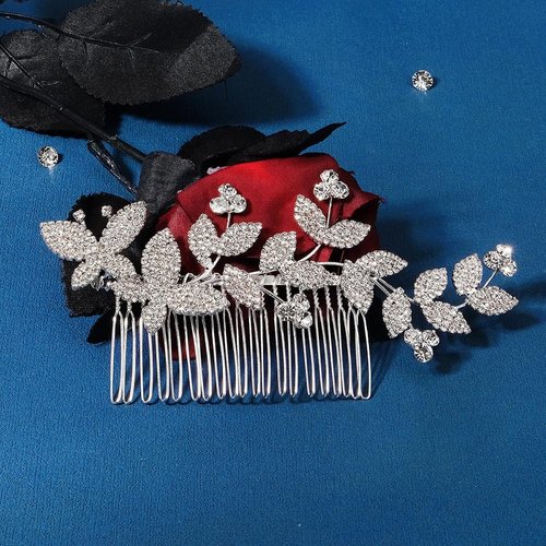 Teyglen Silver Rhinestone Wedding Hair Comb Bridal Hair Comb with Butterfly Sparkly Leaf Headpiece for Bride Crystal Hair Piece Hair Accessories for Women Girls
