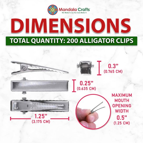 Metal Alligator Hair Clips for Hair Bows, Thick Thin Hair Cutting, Hairdressing, Curl, Professional Salon, Women & Girls by Mandala Crafts, Silver, Pack of 200, 3.2CM or 1.25 Inches