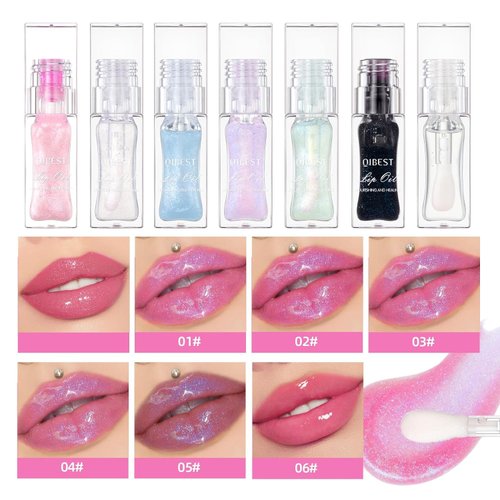 Magic Color Changing Lip Oil Temperature Change Lip Glow Oil Moisturizing Plumping Lip Gloss, No-Sticky Transparent Lip Care Tinted Lip Gloss Oil (Clear Shimmer+Black)