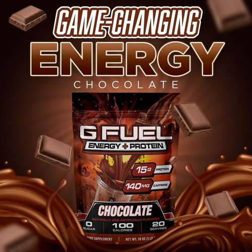 G Fuel Protein + Energy Drink Powder, Pre Workout Caffeine Powder, Energy Powder Drink Mix for Gaming, Sugar Free Focus Amino, Vitamin + Antioxidants, 19oz (Chocolate, 20 Servings)
