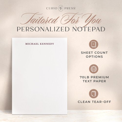 Curio Press Personalized Stationery Notepads with Name & Contact Info, Custom Notepad Lined/Unlined Professional Note Pad, Memo Pad To Do List Personalized Notepads for Women/Men - Simplicity Pad