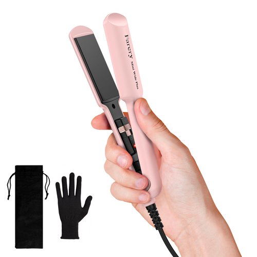 FARERY Mini Flat Iron, 1.5 Inch Wider Plate, Ceramic Mini Hair Straightener for Short to Medium Hair, Portable Hair Straightener with Dual Voltage and Storage Bag