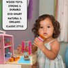 BR Play Wooden Dollhouse - Portable and Foldable Doll House with Little People Figurines & Dollhouse Accessories - Classic Preschool & Toddler Toy with Dollhouse Furniture & Pretend Swing Playset.