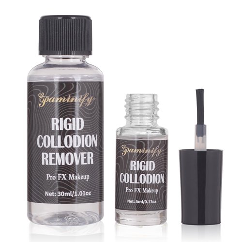 Paminify Rigid Collodion and Remover Kit,SFX Makeup Scarring Liquid with Brush,Liquid Scar Makeup,Special Effects Fake Scar for Halloween,Cosplay, Costume,5 ml+30 ml