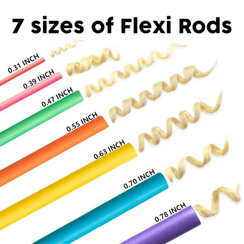 xnicx 47 pcs 7'' Hair Curlers Rollers Flexi Rods Flexible Curling Rods Set No Heat Heatless Bendy Foam Hair Curls for Long,Medium,Short Hair to Sleep in