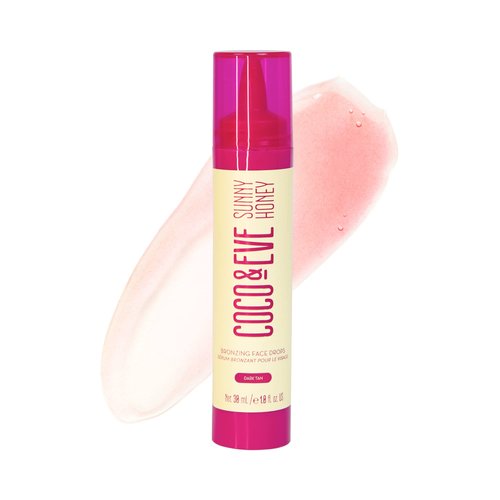 Coco & Eve Sunny Honey Bronzing Face Drops (Dark), Natural, Hydrating Hyaluronic Acid. Indoor Sunless Moisturizing Self Tanner. (1 fl oz)