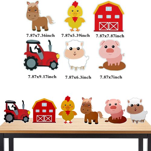 7Pcs Farm Themed Party Supplies,Indoor and Outdoor Farm Animals 3D Table Decoration,Include Farm Animals Centerpieces and Farm Happy Birthday Background Cloth