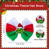 Christmas Hair Bows Green Monster Hair Clips for Girls Kids Handmade Grosgrrain Hair Bow Clip Grosgrain Ribbon Bows XMAS Hair Accessories for Christmas Party Decor, Red & Green & White