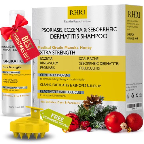Rida Hair Research Institute Psoriasis Shampoo for Men & Women with Manuka Honey - Best Itchy Scalp Treatment for Eczema, Seborrheic Dermatitis, Ringworm & Folliculitis Treatment