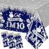 Guzbewu 10th Birthday Decorations for Boys,3pcs Blue and Sliver Double Digits Birthday Boy Tablecloth,Waterproof Plastic 10th Birthday Boy Table Cover for Boy 10 Year Old Birthday Decorations