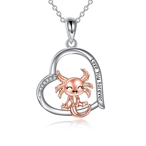 YAFEINI Axolotl Gifts Sterling Silver Axolotl Pendant Necklace Heart Axolotl Jewelry for Women