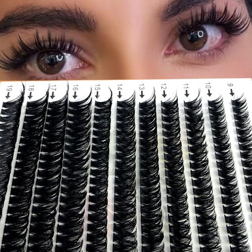 HBZGTLAD New 3D fluffy Soft Ribbon 60D/80D Mink Eyelashes Bundles Eyelashes DIY Individual Clusters Lash Extensions Natural Mink Lashes (220fans 80D 9-19mm)
