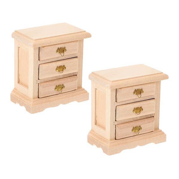 ibasenice 2 Dollhouse Nightstands - Miniature Furniture for Bedroom Decor, Wooden Bedside Tables and Cabinets for 1:16 Scale Dollhouses, Suitable for Ages 16+