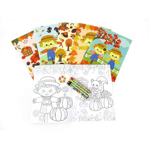 TINYMILLS Fall Harvest Thanksgiving Coloring Book Set for Kids Party Favors with 12 Coloring Books and 48 Crayons Party Supplies Favor Bag Filler Thanksgiving Fall Carnival