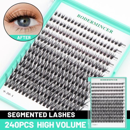 Bodermincer 10D 20D 240pcs Cluster Eyelash Extensions 8-9-10-11-12mm Mixed/ 10-11-12-13-14mm Mixed/12-13-14-15-16mm Mixed Eyelash Clusters Lash Extension Individual Lashes for Self Application