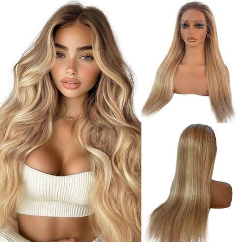 Munx Ash Blonde Lace Front Wigs Human Hair, 16Inch Straight Ombre Human Hair Wigs for Women 13x4 HD Transparent Lace Frontal Wigs 180% Density Colored Blonde Free Part 613 Lace Front Wig for Women
