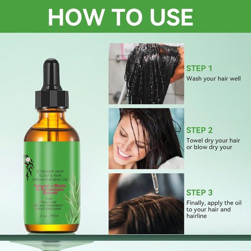 Rosemary Hair Growth Oil and Serum - Dry Scalp Treatment, Hair Thickening Products for Women, Hair Loss Essential Oils for Diffuser (2OZ)