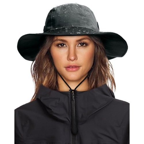 Womens Winter Waterproof Bucket Hat Warm Fleece Lined Rain Hat UPF50+ Mens Outdoor Adventure Research Hiking Safari Cap Black+Grey
