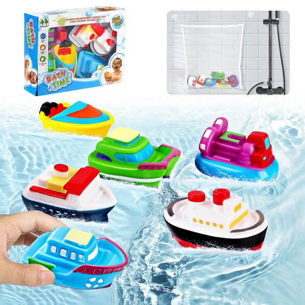 CINNE Bath Toys for Kids Ages 1-3,6PCS Boat Bath Toy Toddler Pool Toys,Toy Boats for Water Play Toy Boat for Toddlers 2-4