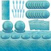 gisgfim Ocean Sea Birthday Party Supplies Ocean Waves Party Tableware Includes Ocean Birthday Party Plates Napkins Fork and Ocean Sea Theme Tablecloth for Birthday Parties Decorations Set Serve 20