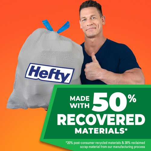 Hefty Ultra Strong Made with 50% Recovered Materials* Tall Kitchen Trash Bags, Gray, Clean Burst, 13 Gallon, 40 Count