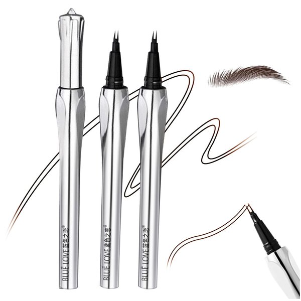 BLUE LOVE 2PCS Two-Prong Eyebrow Pen, Upgrade 2 Tipped Eye Brow Pencils for Women, Waterproof Lasting All-Day Eye Makeup with Microblading Brow Pen with Hair Like Strokes (2PCS Brown)