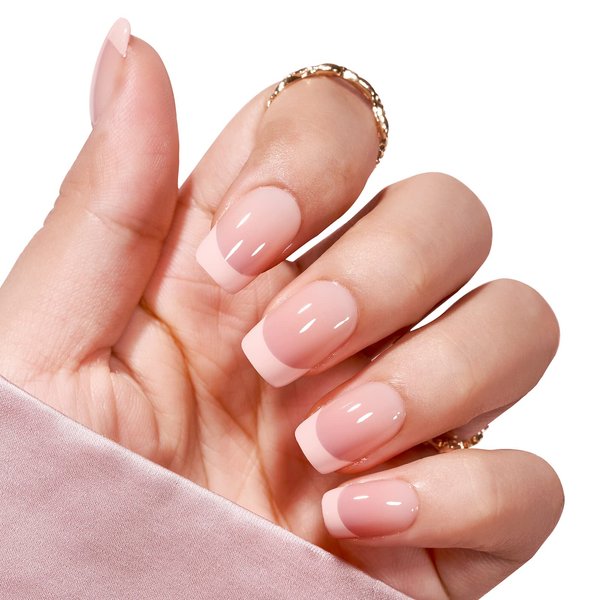 BTArtbox Press on Gel Nails - 30Pcs Salon Like French Tip Short Nails, No Fade, Seamless Glue on Nails for Nail Art Manicure