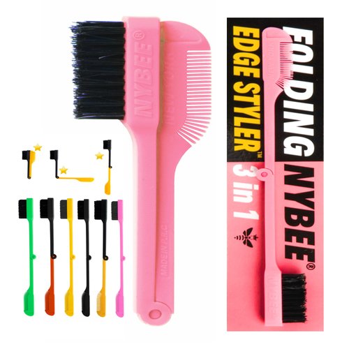 [Pack of 6 Assorted Color] NYBEE New York Professional Folding Edge Brush Comb, Soft Bristle, Baby Hair Brush, 3 in 1 Edge Styler, Foldable Hair Brush, Edge Detangler, Perfect for Travel, Best for