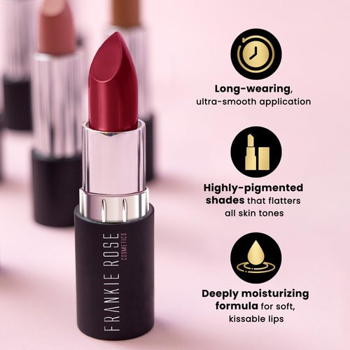 Frankie Rose Long Lasting Lipstick for Women | Smudge Proof Lipstick Enriched with Jojoba Oil | Buildable Lip Colors, Suitable For All Skin Tones | Cruelty-Free Lip Makeup | Cabernet