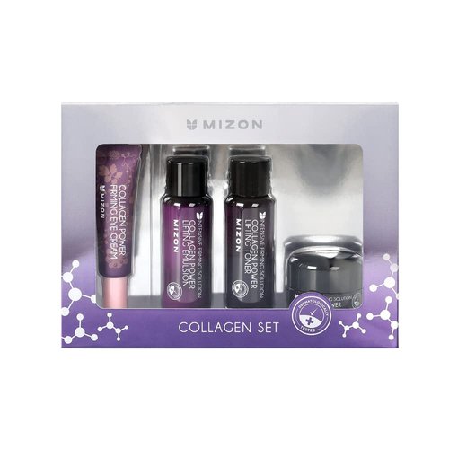 MIZON Marine Collagen Mini Set, Travel Skincare Set (Set 1 (Toner+Emulsion+Eye Cream+Face Cream), Elasticity Booster, Anti Aging