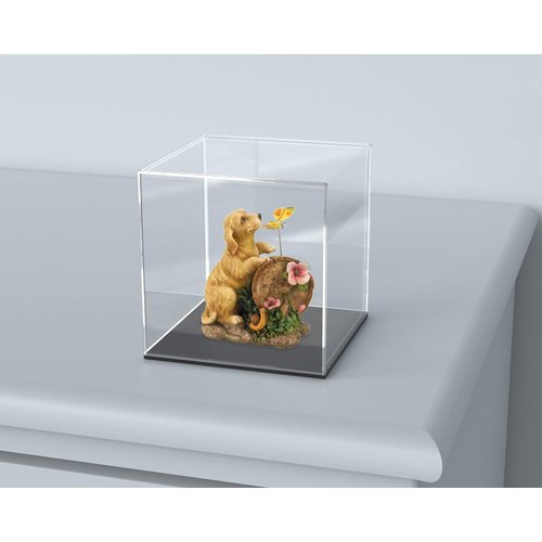 CRMPro Clear Acrylic Display Case with Matte Black Base, Preassemblyed Dust-Proof Showcase, Single-Piece Clear Box for Collectibles (4x4x4 inch)