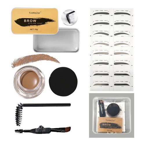 TinMeZor Eyebrow Stamp Stencil Paper Sticker Kit, Smudge Proof Natural Brow Pomade Taupe Gel Set for Perfect Bushy Eyebrows, Waterproof Eye Brow Stamping Transparent Eyebrow Shaping Gel, Styling Soap