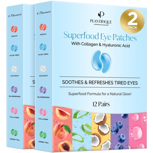 PLANTIFIQUE Superfood Under Eye Patches Dark Circle 24 Pairs with Hyaluronic Acid, Green Tea Collagen Coconut Eye Mask for Dark Circles - Puffy Eyes Skincare Gel Patches Anti-Aging for Women & Men