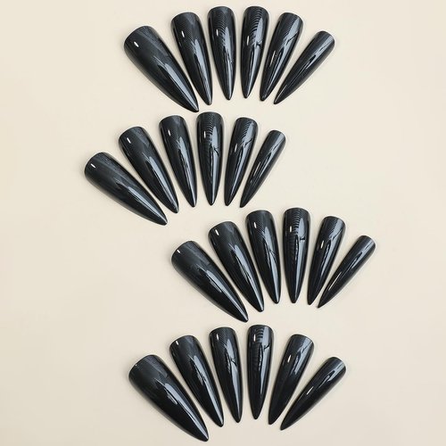QQPPOLIU Solid Color Press on Nails (Black) Stilitto Long Glossy 24PCS Gift for Women and Girl from QQPPOLIU