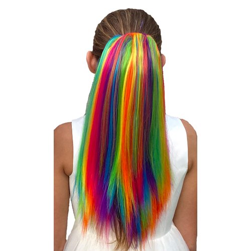 My Hair Popz Deluxe Synthetic Fiber Ponytail Hair Extensions | Heat and Tangle Resistant Colored Hair Extensions for Kids | Easy to Attach Ponytail for Child Friendly Use | Claw Clip | Rainbow