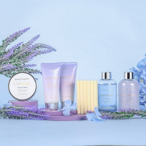 Spa Gifts for Women, Lavender Gift Set, Body & Earth 6 Pcs Bath Gift Sets, Self Care Gifts, Birthday Gifts for Women, Relaxing Spa Set, Mothers Day Gifts