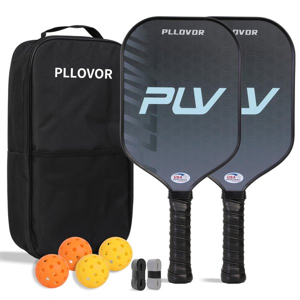 Pickleball Paddles Set of 2, Carbon Fiber Surface Pickleball Set, PP Honeycomb Core, Longer Handle, Lightweight Pickle Ball Racket, Compliant with USAPA Std for Beginners Women Men