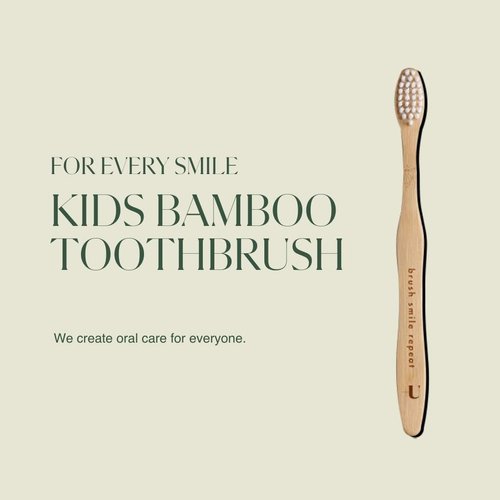 Plus Ultra Kids Bamboo Toothbrush - Biodegradable, Eco-Friendly and BPA Free Soft Bristle Toothbrush - Dentist-Approved All-Natural Toothbrush with “Brush Smile Repeat” Etched on Handle - 1 Pack
