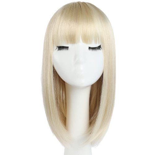 HSPJHTM Blonde Bob Wigs,Short Bob Hair Wigs 14" Straight with Flat Bangs Synthetic Colorful Cosplay Daily Party Wig for Women Natural (Free Wig Cap)