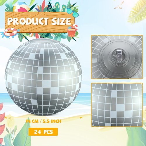 Chitidr 24 Pcs Inflatable Beach Ball Inflatable Disco Ball Disco Theme Party Decoration Summer Pool Toys Indoor Outdoor Beach Sports Theme Gift Decor