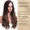 iChicHair 26 Inches Brown Wig for Women Long Wavy Wig with Dark Roots Natural Brunette Curly Wigs Middle Part Synthetic Hair Wig for Party Daily Use