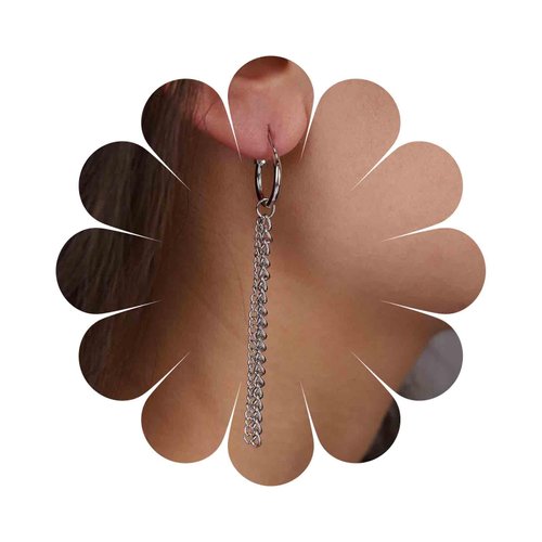 Sttiafay Vintage Tassel Chain Earrings Silver Fringe Chain Earrings Long Chain Dangle Earrings Punk Thick Chain Huggie Hoop Earrings Jewelry for Women
