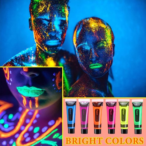 WENJLYJ 12 PCS Glow Body Paint Set,Glow in Dark Face Glitter Paint Body Glow Powder Neon Party Supplies Facial Highlighter Kits for Adults&Kids,Body Makeup