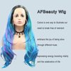 AFBeauty Lace Front Wig Highlight Blue Purple Colorful Wavy Ombre Wigs for Women Lace Frontal Pink Green Wig Synthetic Heat Resistant Natural Loose Wave Glueless Lace Wig 24 Inch Daily Party Cosplay