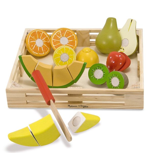 Melissa & Doug Cutting Fruit Set (18pcs): Wooden Play Food Set & 1 Scratch Art Mini-Pad Bundle (40211)