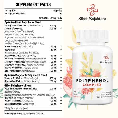 67,500 MG Polyphenols Supplement - Powerful Antioxidants & Polyphenol for Age Defense, Polyphenol Superfood, Quercetin, Resveratrol, Green Tea, Plant-Based & Energy, Immune Support, 90 Capsules