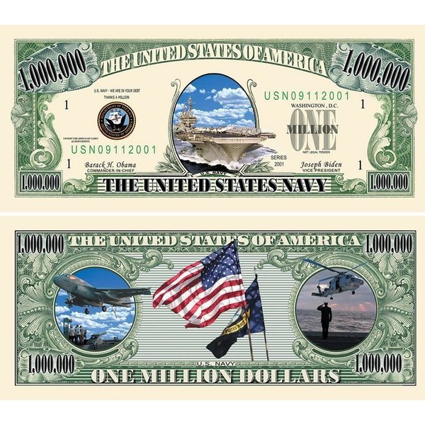 10 US Navy Million Dollar Bills with Bonus “Thanks a Million” Gift Card Set