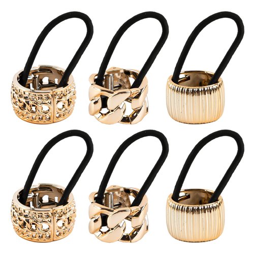 Framendino, 6 Pack Ponytail Cuff Ponytail Holder Elastic Hair Ties Rope Gold for Women 3 Styles