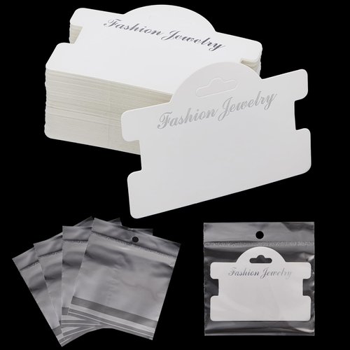 Fulmoon 100 Pcs Bracelet Display Cards 3.94 x 2.83 Inch Jewelry Display Hanging Cards Bracelet Packaging Necklace Cards for Selling Jewelry Earrings Showing Tags with 4.33 x 5.51 Inch Bags for Jewelry