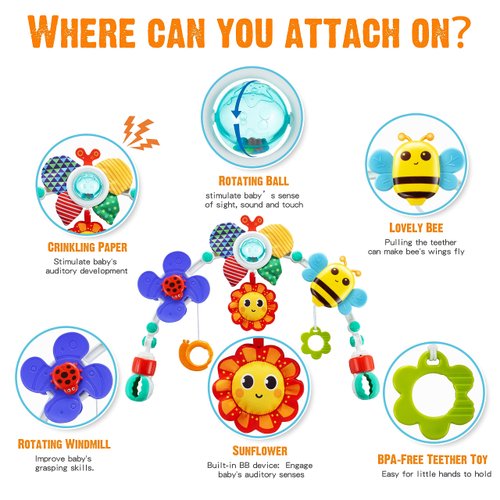 Lynncare Adjustable Arch Bassinet Toys for Infant & Toddlers, Stroller Arch, Baby Crib Toys with Fascinating Toys for Stimulating Baby’s Senses and Developing Motor Skills